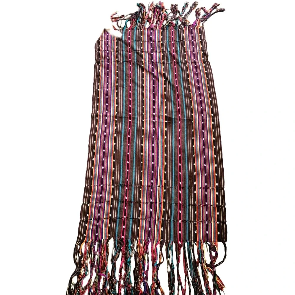 Handwoven Striped Textile Scarf Multi Color Fringed Table Runner‎ Wall Hanging